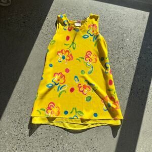 La Palapa Women’s Small Dress Yellow Floral Sleeveless Mini Vintage Dress